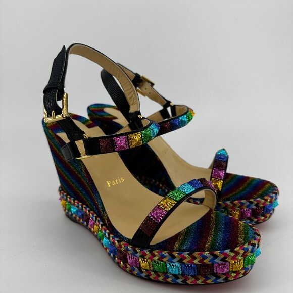 Louboutin Metallic Rainbow Spike Wedges - Size 40 - Picture 2 of 8